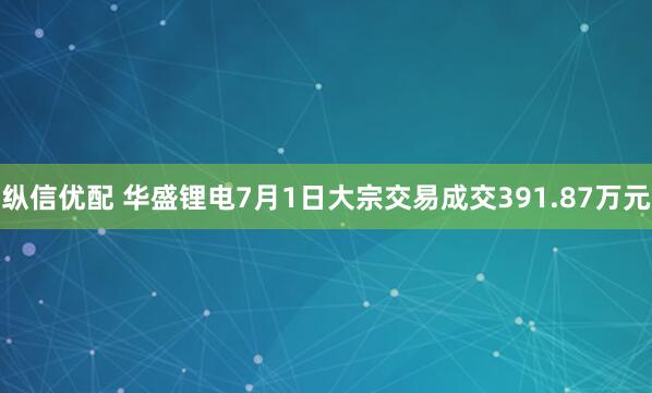 纵信优配 华盛锂电7月1日大宗交易成交391.87万元