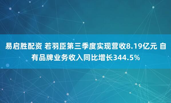 易启胜配资 若羽臣第三季度实现营收8.19亿元 自有品牌业务收入同比增长344.5%